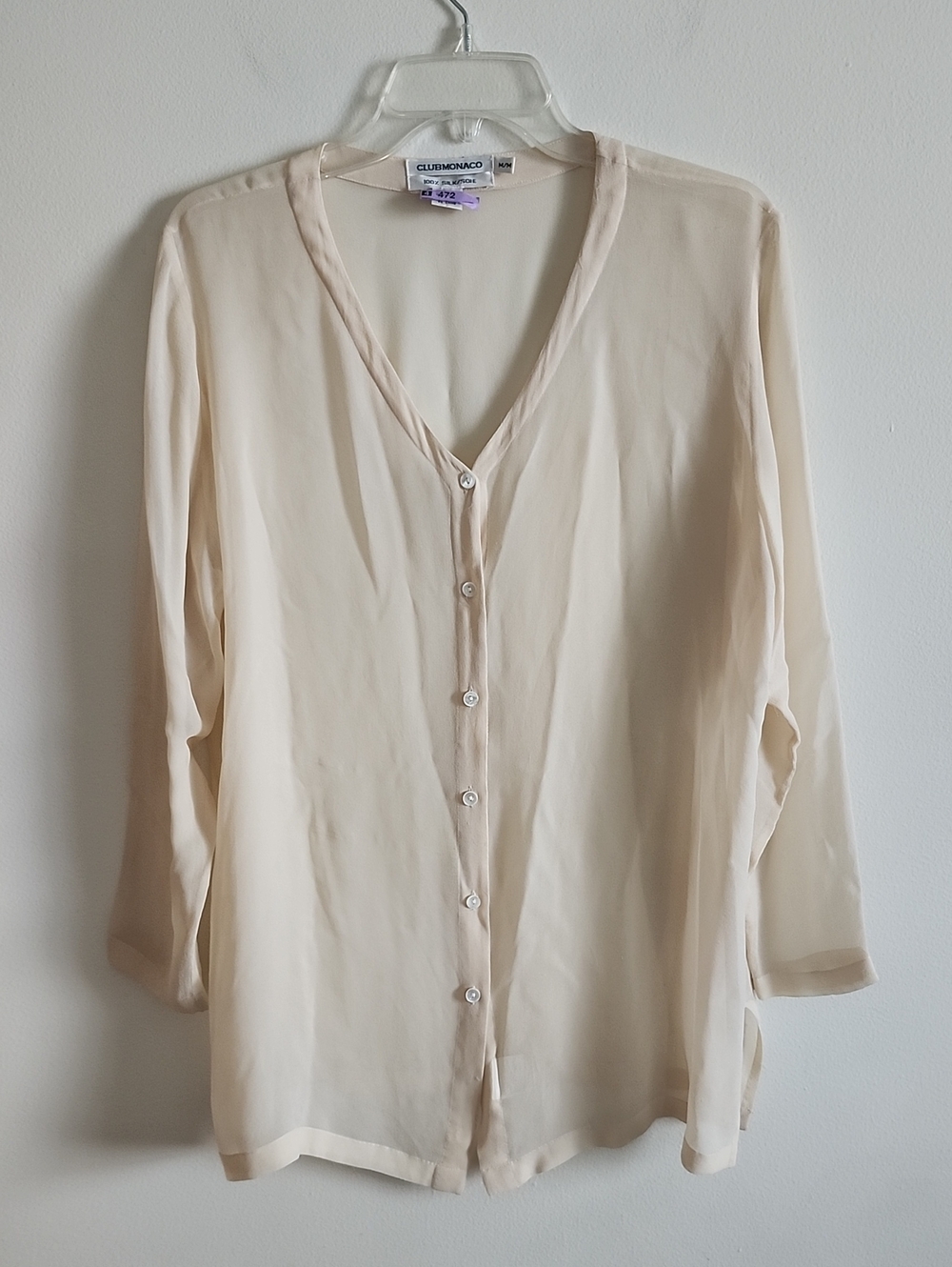 Club Monaco Silk Sheer V-Neck Button-Down Blouse Vintage Med